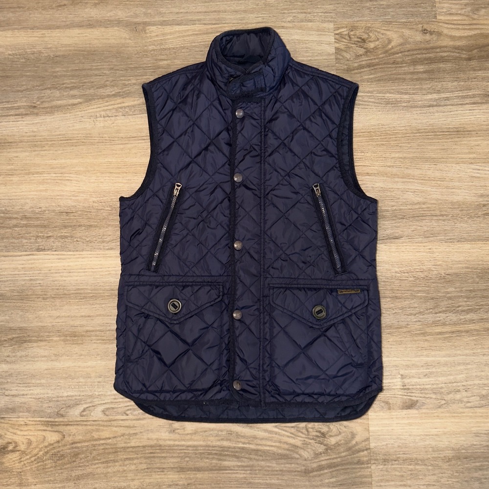 Polo Ralph Lauren‎ Quilted Vest Navy Snap Zip Pockets Women's Small